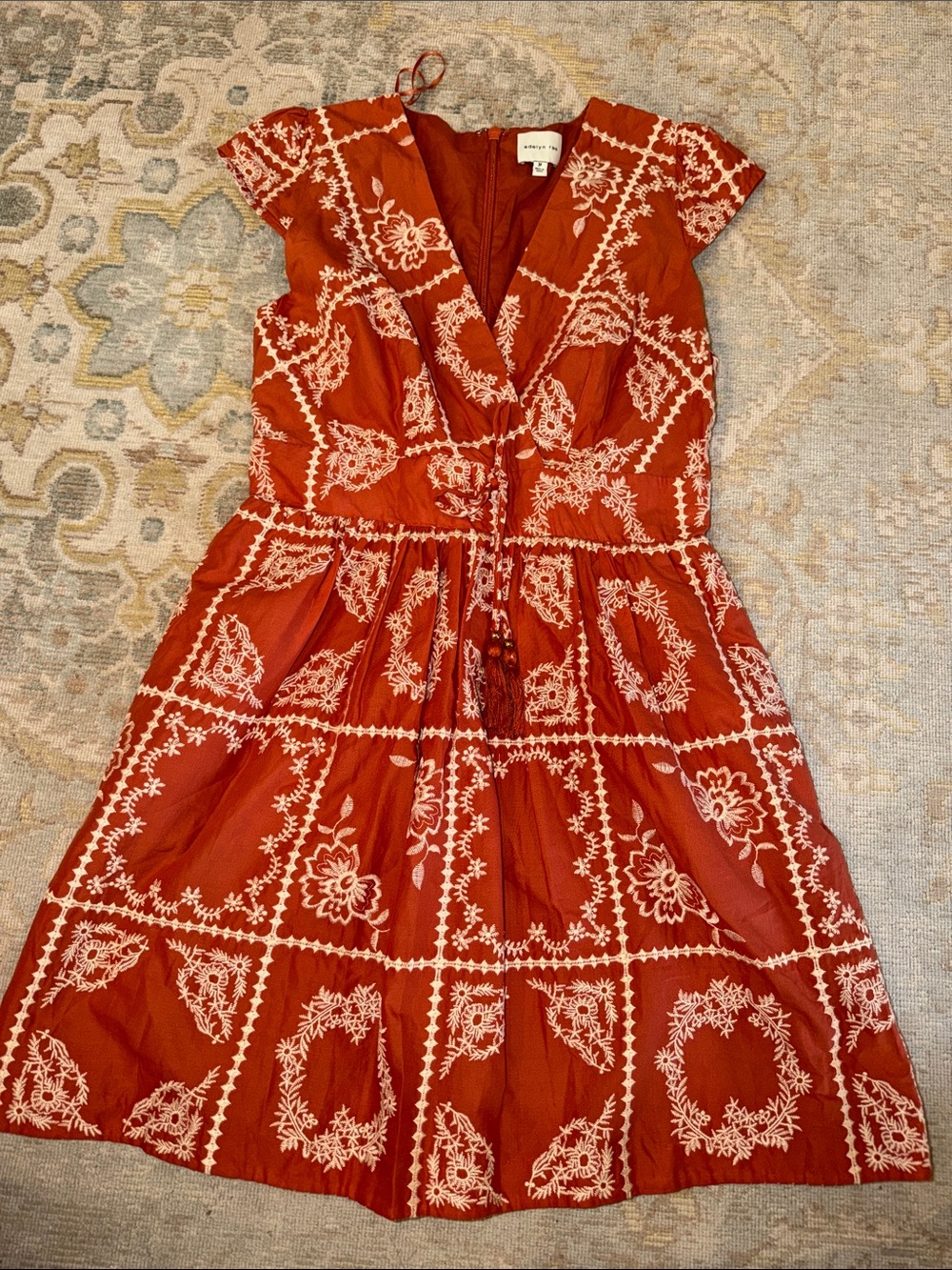 Adelyn Rae Anthropologie Rust Red Embroidered V-Neck Midi Dress